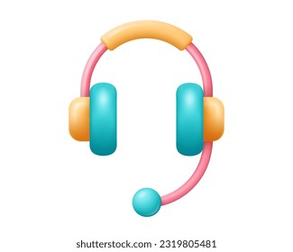 Icono vectorial de auriculares 3d. Render auriculares para servicio de asistencia de línea directa, centro de llamadas, consulta de usuarios en línea, chatbot para ayuda y preguntas de los consumidores. Ilustración de dibujos animados de auriculares de representación 3d