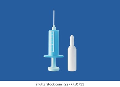 3d Health Care Concept Plasticine Cartoon Style Elements Include of Medical Syringe with Needle and Vaccine Vial . Vector illustration