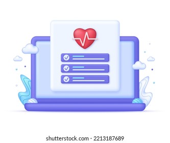 3D Health insurance illustartion. Medical Health Check up. Monitoring health condition. Healthcare, finance and medical service. Trendy and modern vector in 3d style.