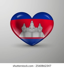 3d heart background with flag of Cambodia. An element of impact for the use you want to make of it.