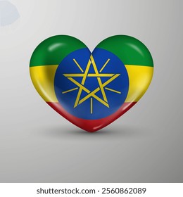 3d heart background with flag of Ethiopia. An element of impact for the use you want to make of it.