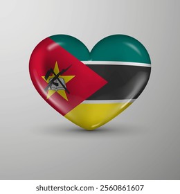 3d heart background with flag of Mozambique. An element of impact for the use you want to make of it.