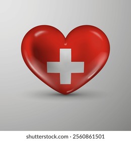 3d heart background with flag of Switzerland. An element of impact for the use you want to make of it.