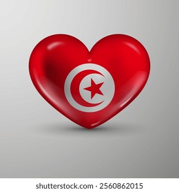 3d heart background with flag of Tunisia. An element of impact for the use you want to make of it.