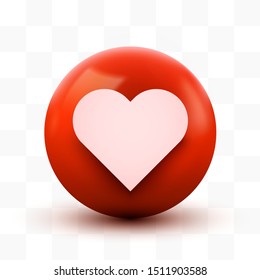 3D Heart Ball Sign Emoticon Icon Design For Social Network. Modern Emoji. Vector Illustration