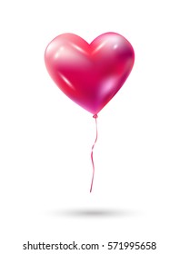 3D Heart balloon isolated on white background. Vector festive decoration for Valentine's Day, Woman's Day Birthday, Mother's day greeting card poster banner design Template balloon Wedding Anniversary