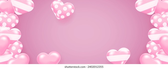 3d heart banner background in pink and white color. great for valentines celebration. vector illustration