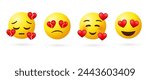 3d heart eyes emoji face - broken heart emoji ,  love emoticon with 3 hearts , Loving eye emotion character - smiling face in love