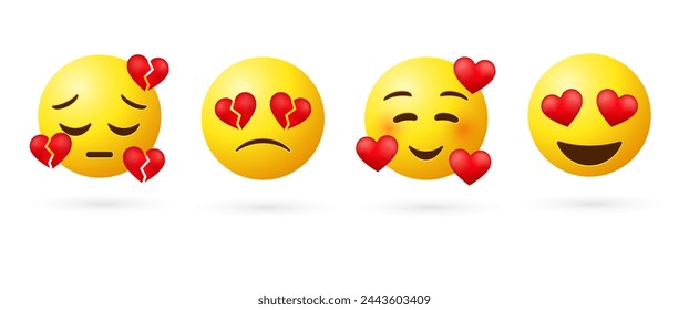 3d corazón ojos cara emoji - corazón roto emoji , amor emoticono con 3 corazones , Carácter emoción de ojo amoroso - cara sonriente en el amor