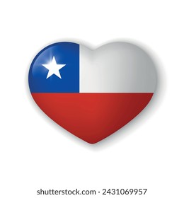 3d heart with flag of Chile. Realistic vector element on white background with shadow.