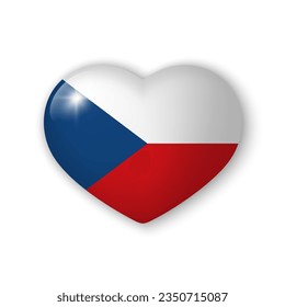 3d heart with flag of Czech Republic. Glossy realistic vector element on white background with shadow underneath. Best for mobile apps, UI and web design.