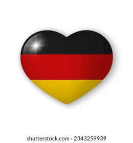 3d heart with flag of Germany. Glossy realistic vector element on white background with shadow underneath. Best for mobile apps, UI and web design. EPS 10.