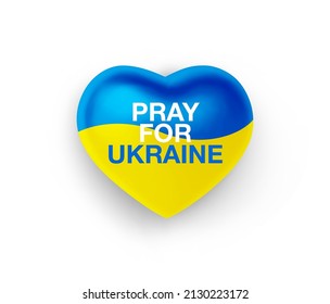 3d heart with the flag of Ukraine and the inscription Pray For Ukraine. Ukraine heart set. Save Ukraine from russia. Vector illustration.