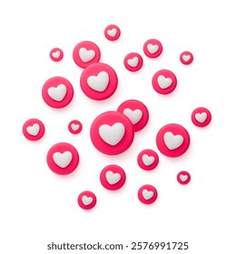 3D heart flying icons for live streaming or stories. Like background advertising. Social media reaction concept. Realistic vector illustration isolated on white