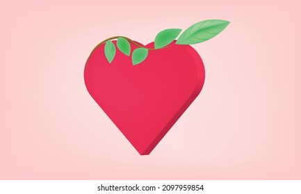 3d heart with green leaves. suitable for valentine background.