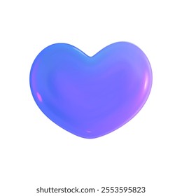 3D heart hologram gradient. 3d y2k chrome metal heart. Render vector holographic