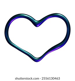 3D heart hologram gradient. 3d y2k chrome metal heart. Render vector holographic