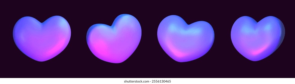 3D heart hologram gradient. 3d y2k chrome metal heart. Render vector holographic