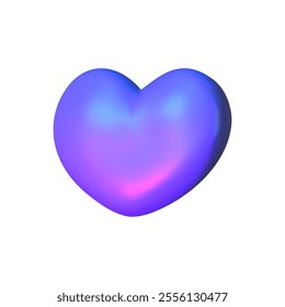 3D heart hologram gradient. 3d y2k chrome metal heart. Render vector holographic