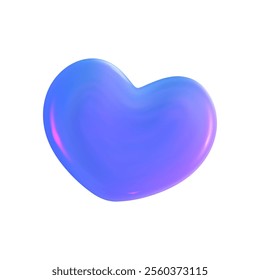 3D heart hologram gradient. 3d y2k chrome metal heart. Render vector holographic