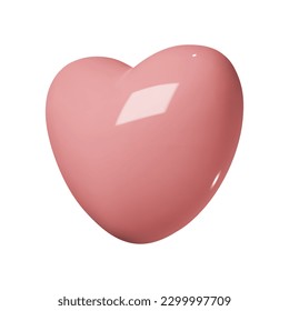 3D heart icon. Realistic glossy pink illustration on a white background. Vector 10 EPS.
