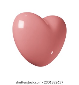 3D heart icon. Realistic glossy pink illustration on a white background. Vector 10 EPS.