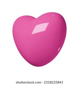 3D heart icon. Realistic glossy pink illustration on a white background. Vector 10 EPS.