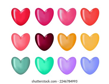Juego de iconos de corazón 3d. Tarjeta de San Valentín. Símbolo de amor. Ilustración de malla vectorial.
