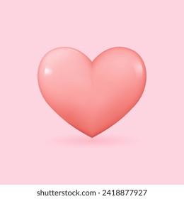 3D Heart Icon Symbol Love Vector Illustration isolated on light pink background. Suitable for Valentine's Day and Mother's Day decoration.