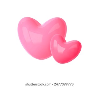 3d heart icon. Two pink balloon friendly hearts. Concept love, health, charity,help, insurance. 3d design element. Vector illustration