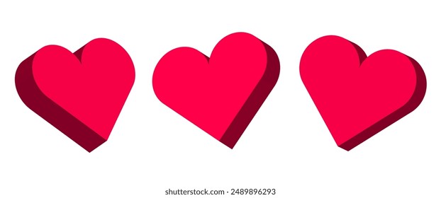 3D Heart Icons, Like, Love Isometric Vector, Red Isolate Graphic Elements for Valentine, Social Media, Vote, Annivesary, Marketing Promotion, Decoration Object, Modern llustration in Rpmantic Theme.