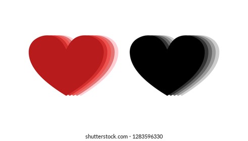 3d heart icons. Red and black hearts icons. Heart repetition. Eps10
