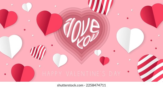 3d heart with I love you. Happy Valentine's day poster.