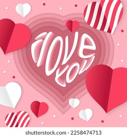 3d heart with I love you. Happy Valentine's day poster.