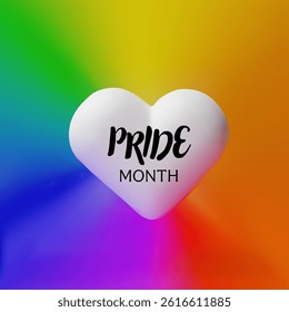 3d heart on rainbow background for Pride month. Three-dimensional vector illustration. Sexual diversity freedom for gay, transgender and LGBTQIA people. Love promotion scene. Square card banner