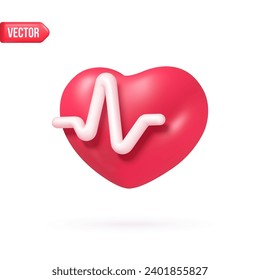 3d heart pulse. Hearts electrocardiogram monitor, ecg heartbeat healthcare lifestyle cardiology concept, cardiac beat health diagnosis medical emergency vector illustration of heart electrocardiogram