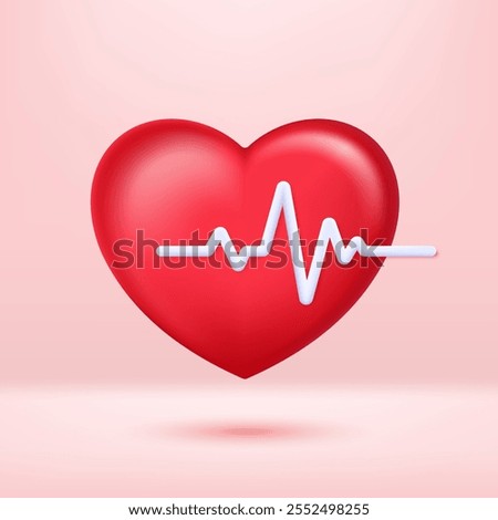 3D Heart pulse icon. Single heartbeat and cardiogram. Concept of medical health and medical insurance. 3D render in cartoon style Isolated vector illustration.