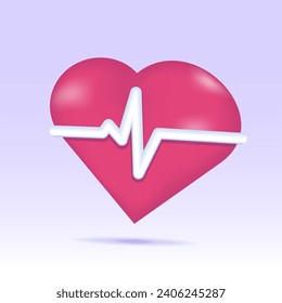 3d heart with pulse line icon. Vector illustration.