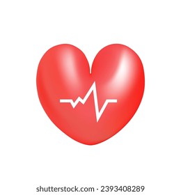 3D Corazón con diseño de ilustración vectorial de pulso.