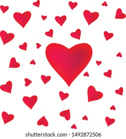 3d heart red illustration with lots of small hearts, vector red heart shape.