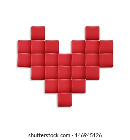 3d Heart from red squares. Vector illustration