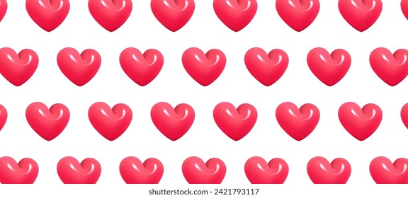 3d heart seamless pattern on white background. Happy Valentine's day banner or letter template. Vector illustration