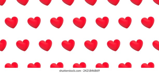 3d heart seamless pattern on white background. Happy Valentine's day banner or letter template. Vector illustration