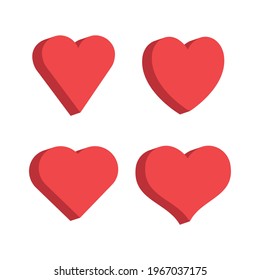 3d heart set, flat style design. Love symbol for valentine's day.