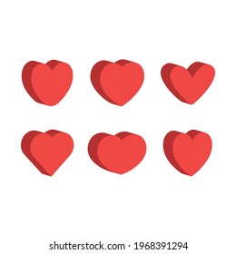 3d heart set, flat style design. Love symbol for valentine's day.