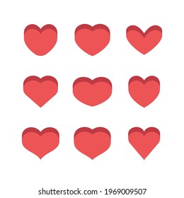 3d heart set, flat style design. Love symbol for valentine's day.