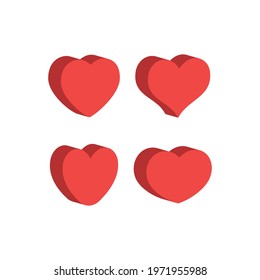 3d heart set, flat style design. Love symbol for valentine's day.