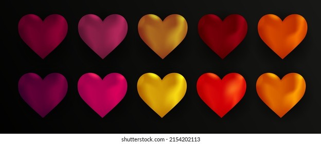  3D heart set symbol , vector isolated on a black