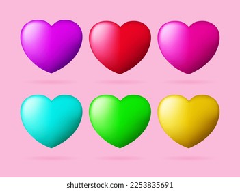 3D heart sets. Collection of colorful realistic love symbols. Vector illustration design element.