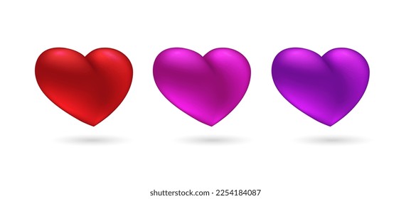 3D heart sets. Collection of realistic love symbols. Vector illustration design element.